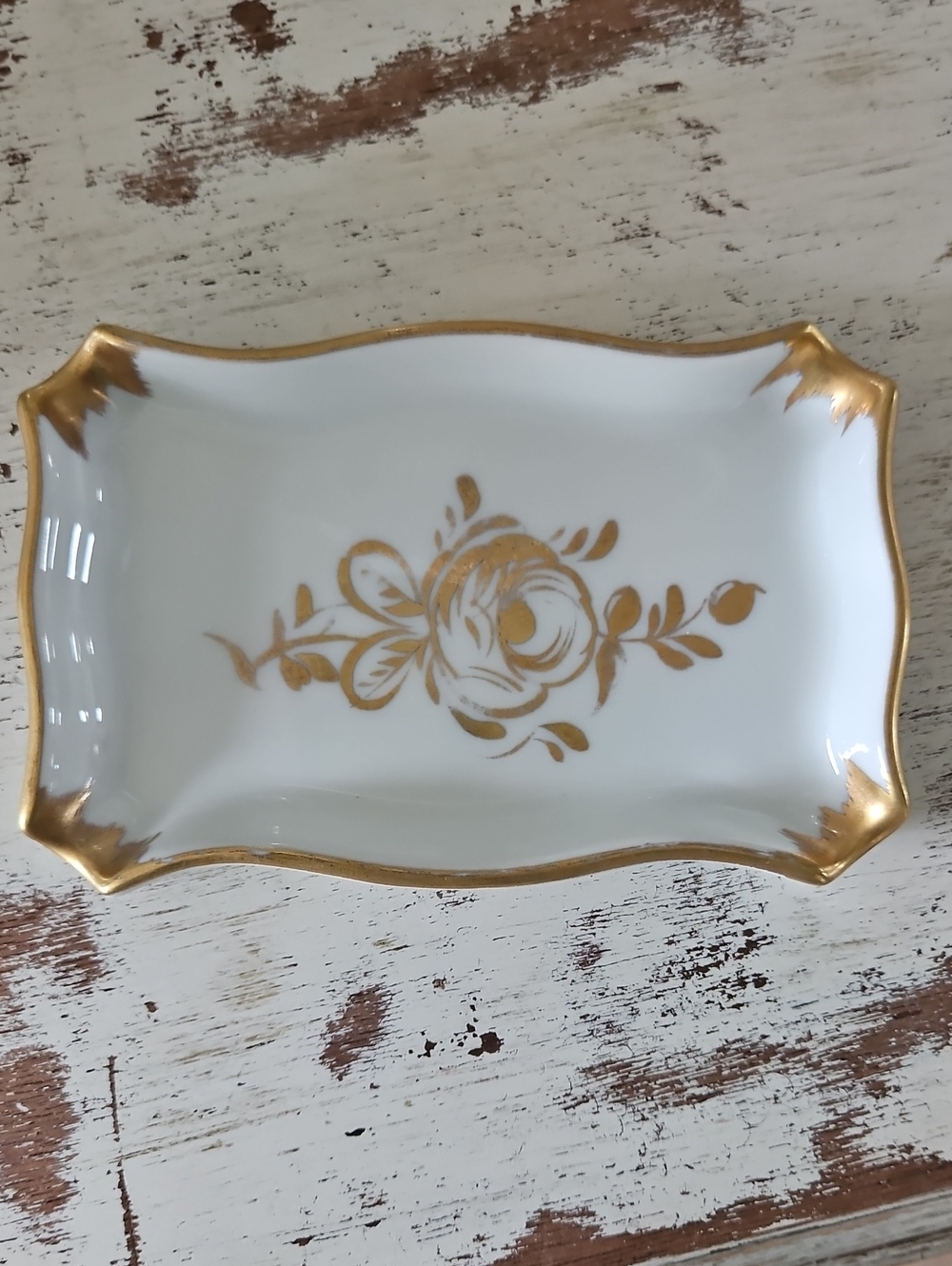 Birks Porcelain Trinket/Soap Dish/Boudoir Ashtray with Gold Floral Accent